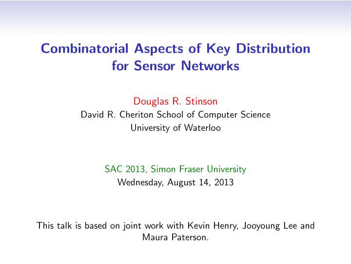 combinatorial aspects of key distribution for sensor