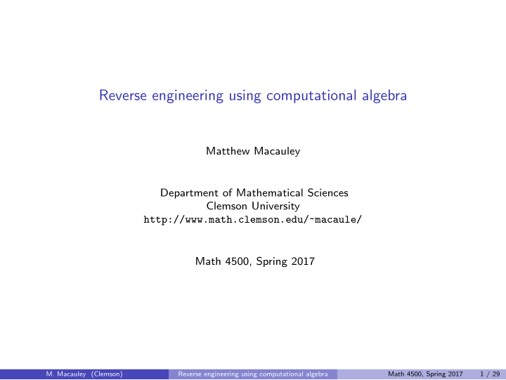 reverse engineering using computational algebra