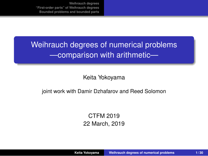 weihrauch degrees of numerical problems comparison with
