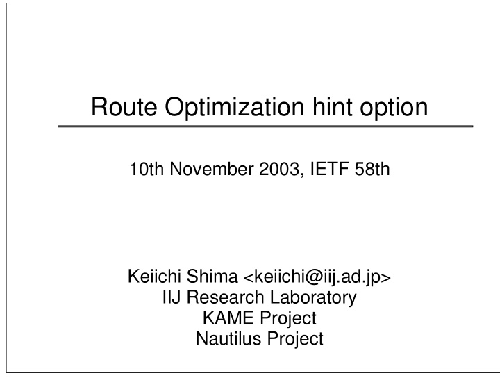 route optimization hint option
