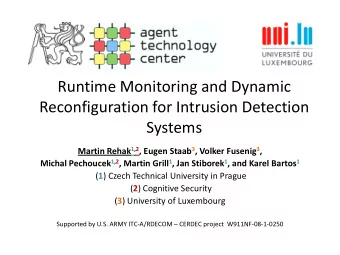 Runtime Monitoring and Dynamic  Reconfiguration for Intrusion Detection  Systems Martin Rehak 1,2 ,