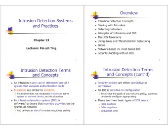 Overview  Intrusion Detection Systems  Intrusion Detection Concepts  and Practices  Dealing