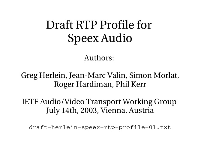 draft rtp profile for speex audio