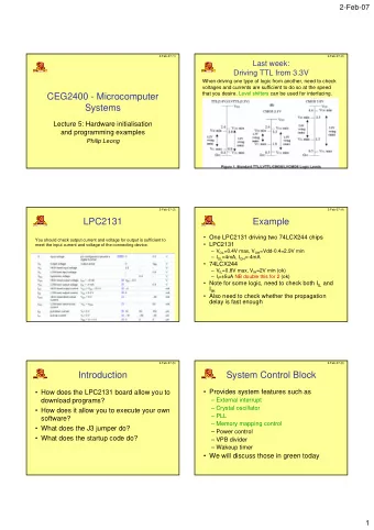 CEG2400 - Microcomputer  Systems  Lecture 5: Hardware initialisation  and programming examples
