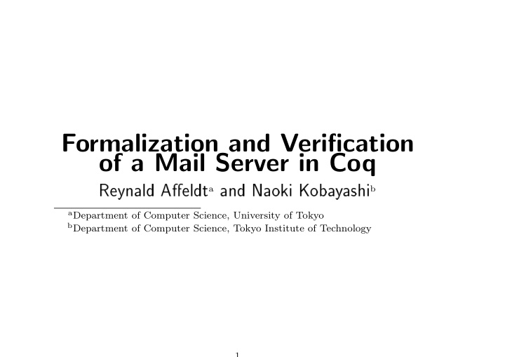 formalization and verification of a mail server in coq