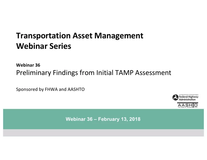 transportation asset management webinar series