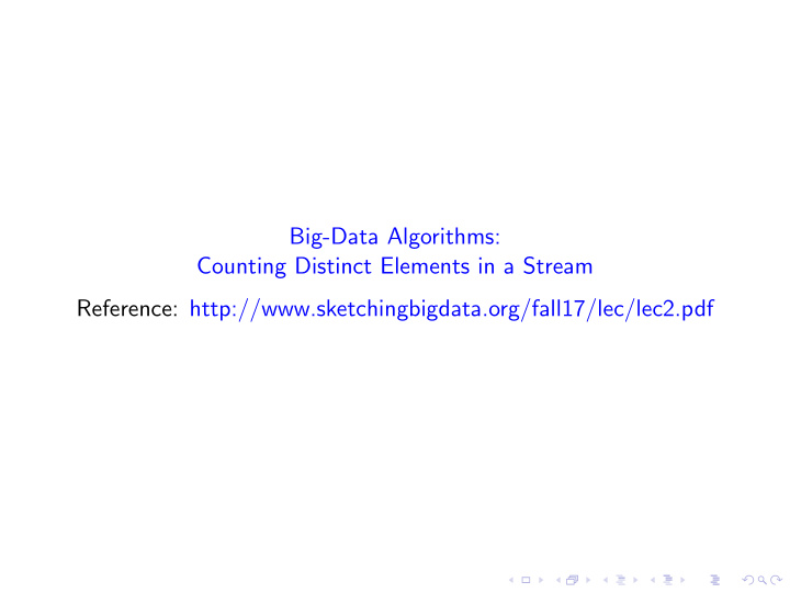 big data algorithms counting distinct elements in a