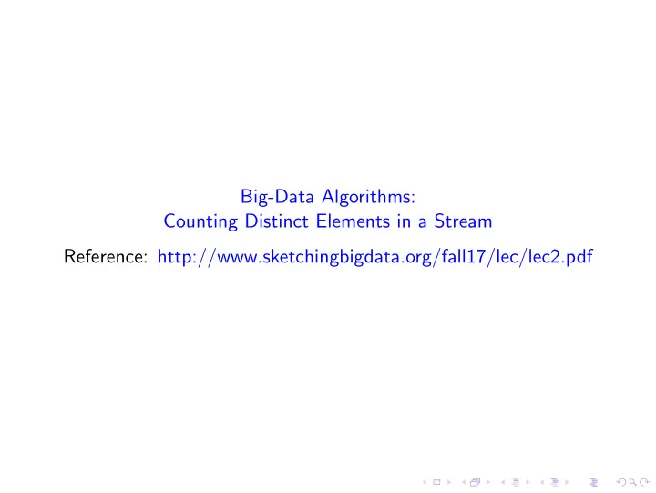 big data algorithms counting distinct elements in a