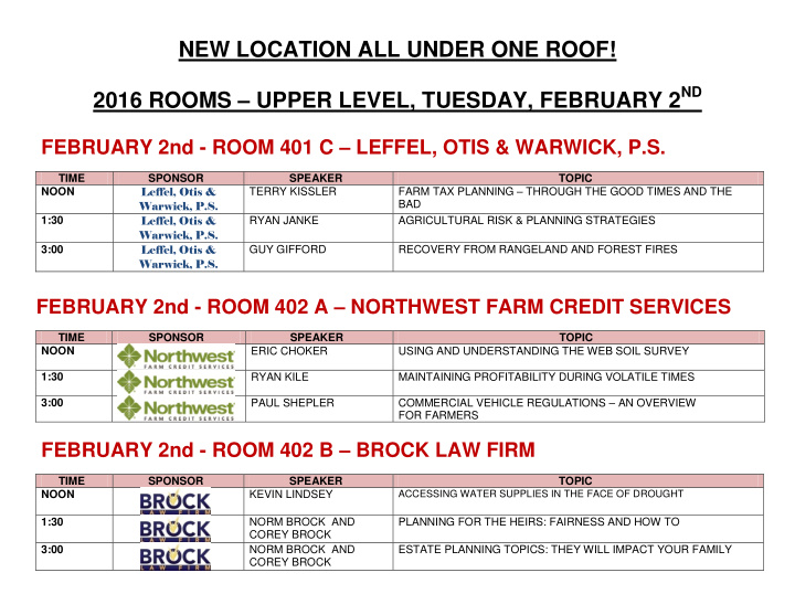 new location all under one roof 2016 rooms upper level