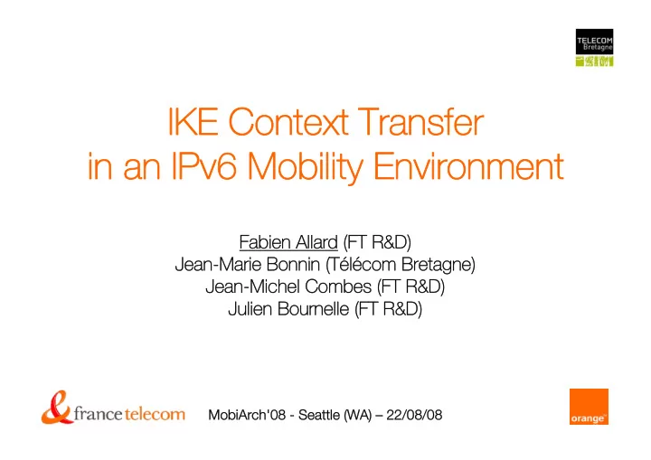 ike context transfer ike context transfer in an ipv6