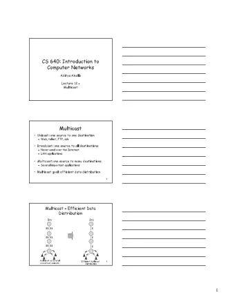 CS 640: Introduction to  Computer Networks  Aditya Akella  Lecture 12 -  Multicast  Multicast