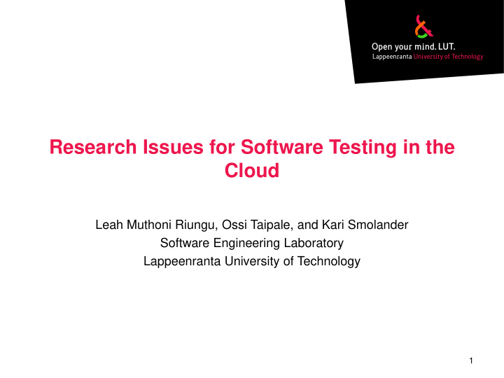 research issues for software testing in the cloud