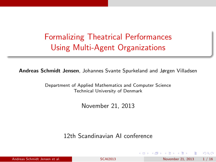 formalizing theatrical performances using multi agent
