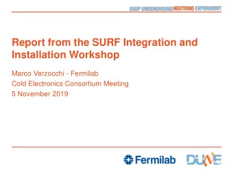 Report from the SURF Integration and  Installation Workshop  Marco Verzocchi - Fermilab  Cold
