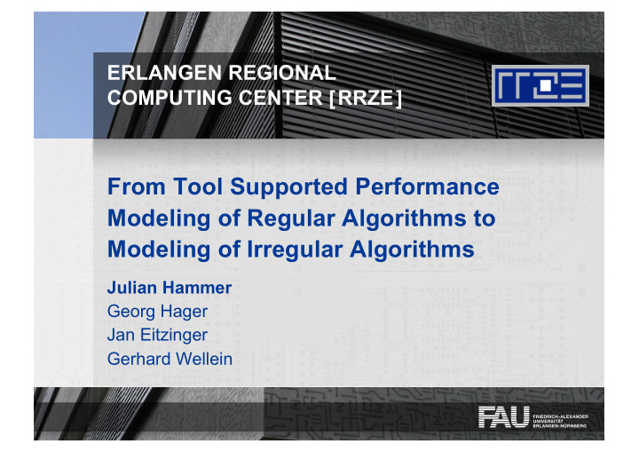 from tool supported performance modeling of regular