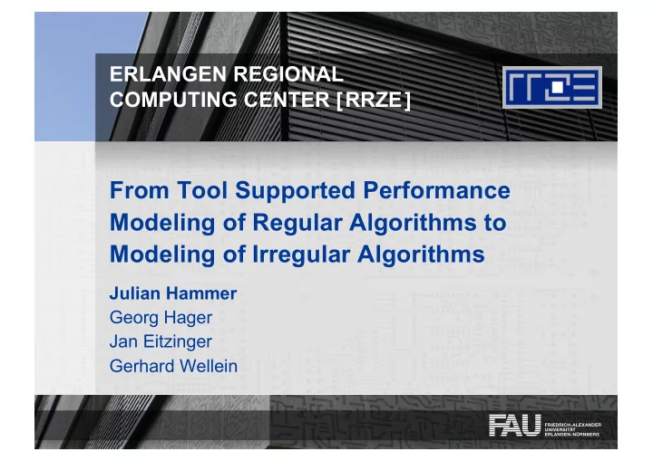 from tool supported performance modeling of regular