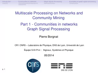 Multiscale Processing on Networks and  Community Mining  Part 1 - Communities in networks  Graph