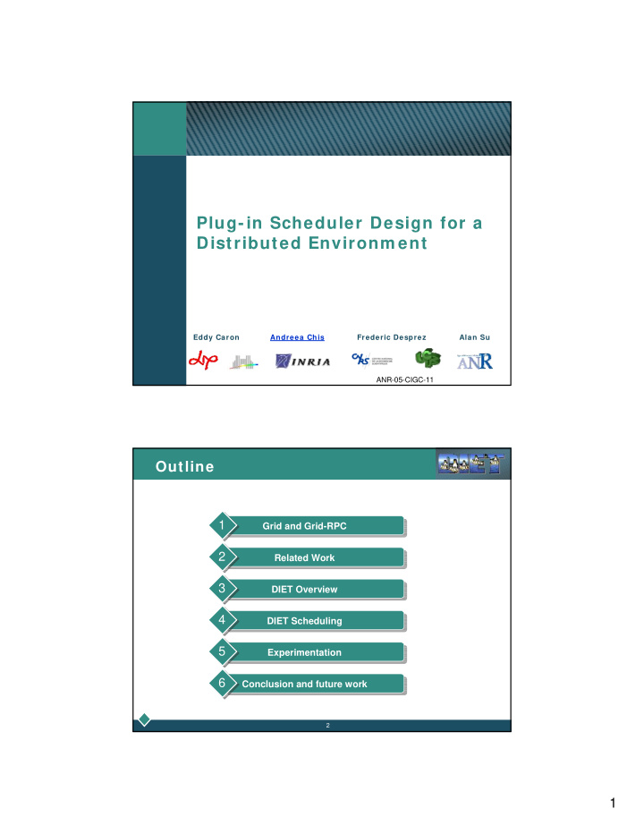 plug in scheduler design for a distributed environm ent