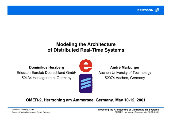 modeling the architecture of distributed real time systems