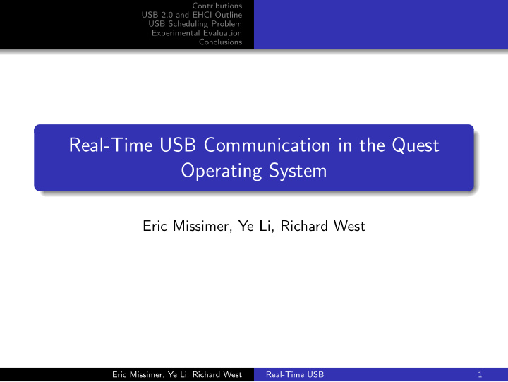 real time usb communication in the quest operating system