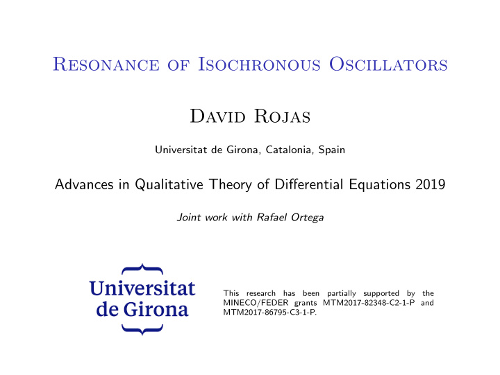 resonance of isochronous oscillators david rojas