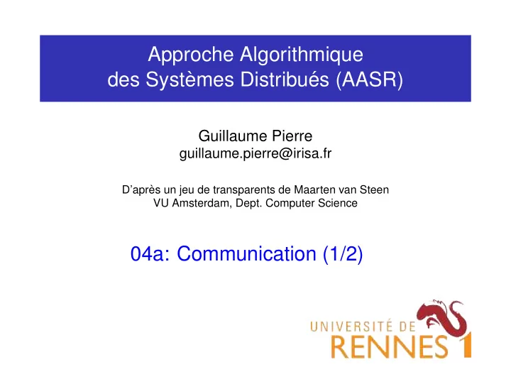 approche algorithmique des syst emes distribu es aasr