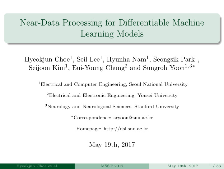 near data processing for differentiable machine learning
