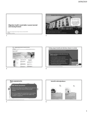 19/06/2019  European Centre for Disease Prevention and Control (ECDC) ECDCs mission and vision: