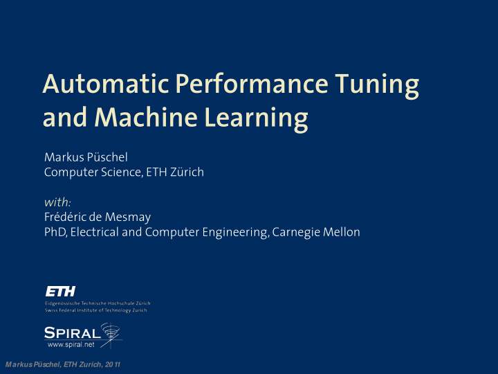 automatic performance tuning and machine learning