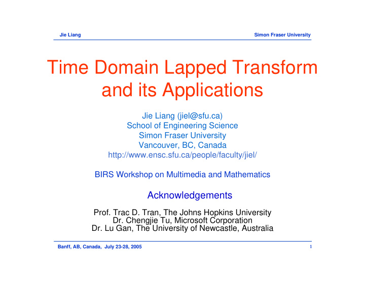 time domain lapped transform and its applications