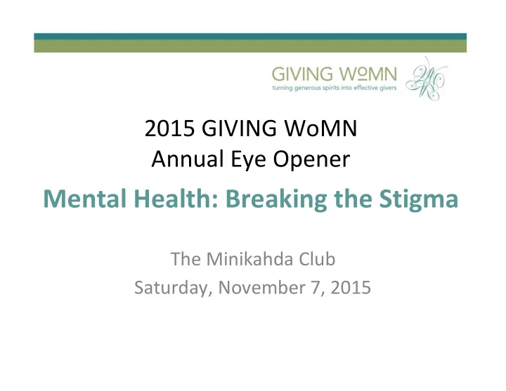 mental health breaking the stigma