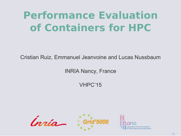 performance evaluation of containers for hpc