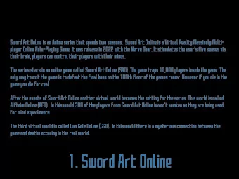 1. Sword Art Online  Kirito  Leafa  Kirito  Leafa  Real Name: Kirigaya Kazuto  Real Name: Kirigaya