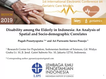 1st International Electronic Conference on  Geriatric Care Models  Disability among the Elderly in