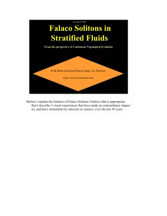 Falaco Solitons in  Stratified Fluids  From the perspective of Continuous Topological Evolution  R.