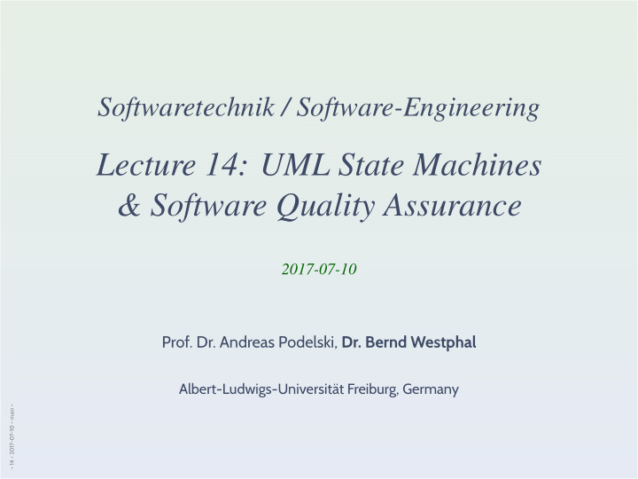 lecture 14 uml state machines software quality assurance