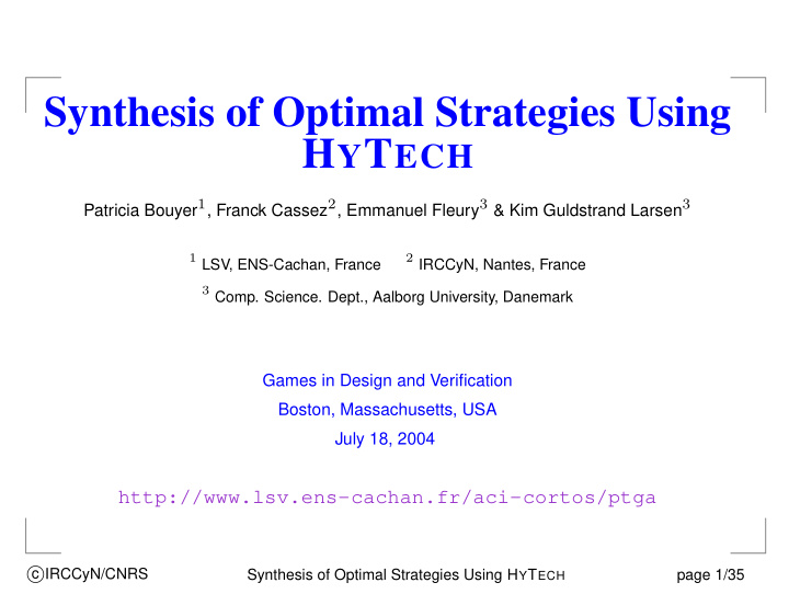 synthesis of optimal strategies using