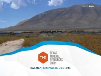 Legal Disclaimers OTCQX TMRC  Forward-Looking Statements  This presentation contains