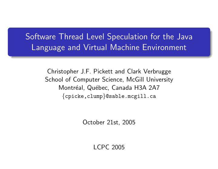software thread level speculation for the java language