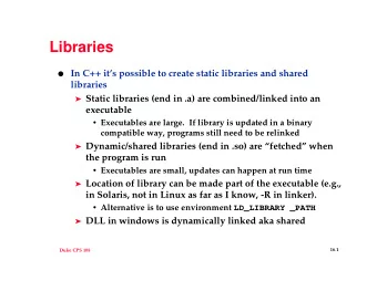 Libraries  In C++ its possible to create static libraries and shared  libraries  Static