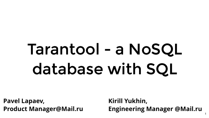 tarantool a nosql tarantool a nosql database with sql