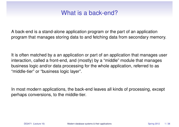 what is a back end