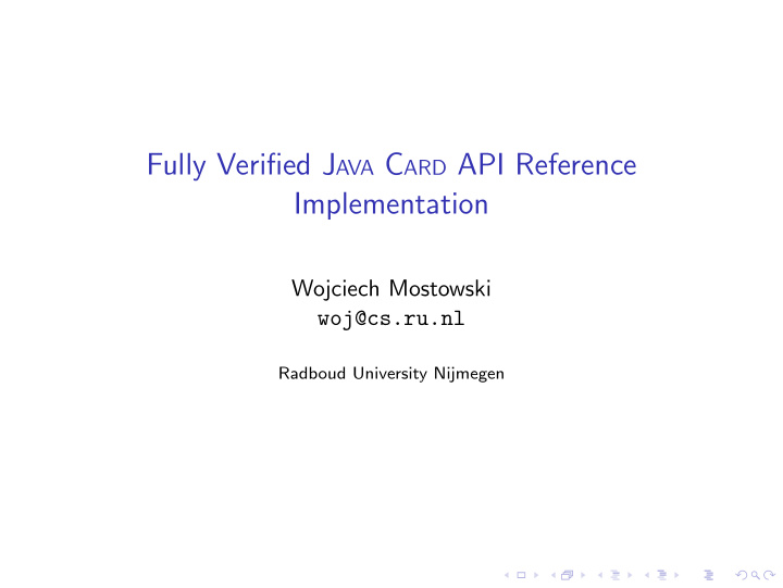 fully verified j ava c ard api reference implementation