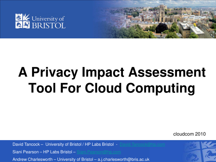 a privacy impact assessment tool for cloud computing