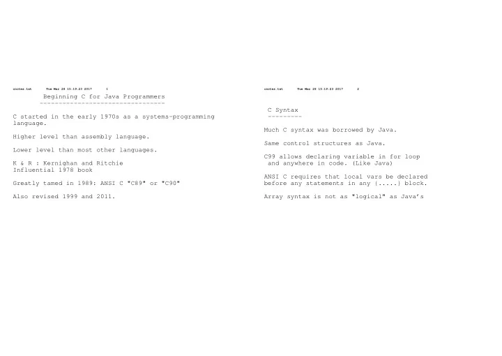 beginning c for java programmers c syntax c started in