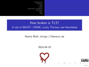 How broken is TLS?  A tale of BEAST, CRIME, Lucky Thirteen and Heartbleed  Hanno B ock,
