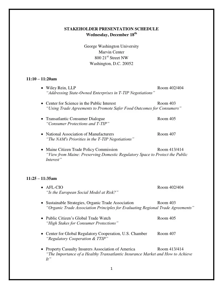 stakeholder presentation schedule