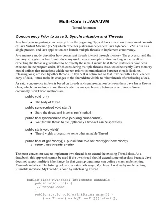 Multi-Core in JAVA/JVM  Tommi Zetterman  Concurrency Prior to Java 5: Synchronization and Threads