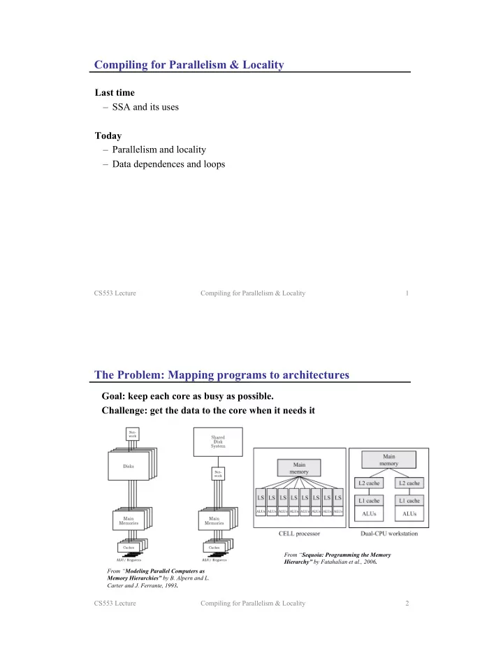 compiling for parallelism locality