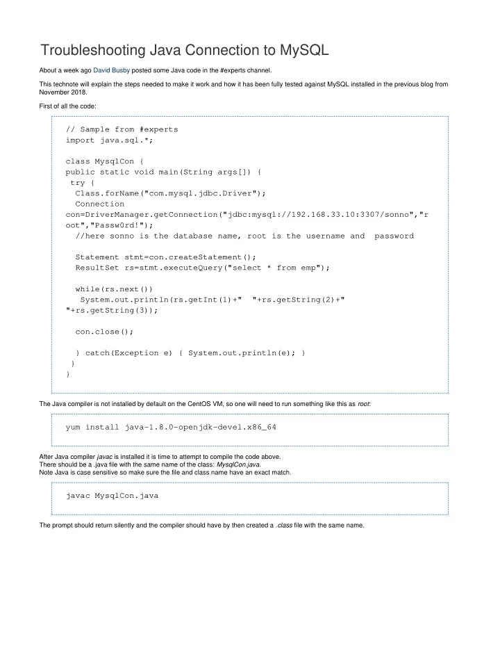 troubleshooting java connection to mysql
